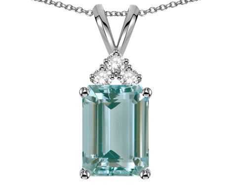 Star K Emerald Cut 10x8 mm Simulated Aquamarine Pendant Necklace - 314146AP