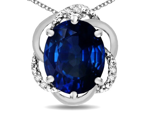 Star K Large Love Knot Pendant Necklace with Oval 12 x 10mm Created Sapphire - 313891AP