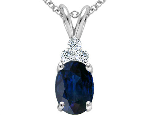 Tommaso Design Genuine Dark Blue Sapphire Oval 7x5mm Pendant Necklace in 14 kt White Gold 21774B