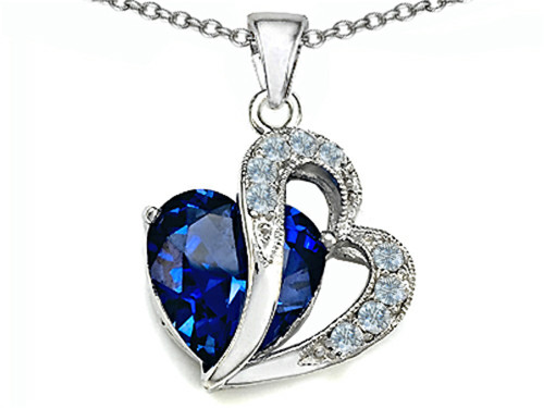 Star K Large 12mm Simulated Blue Sapphire Heart Pendant Necklace with Sterling Silver Chain 302150