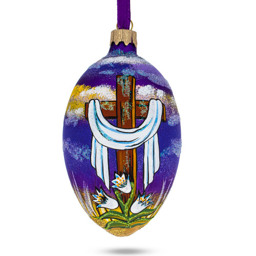 The Rising Cross Egg Glass Ornament 4 Inches