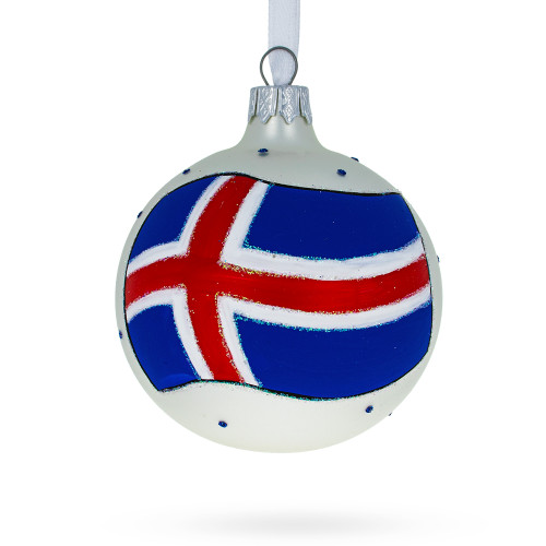 Flag of Iceland Glass Ball Christmas Ornament 3.25 Inches