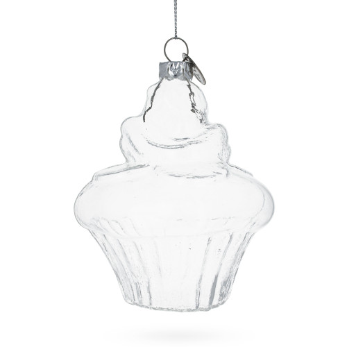 Cupcake Clear Glass Christmas Ornament 4 Inches (101.6 mm)