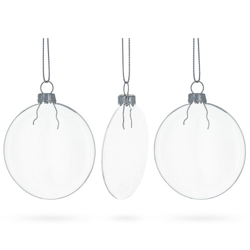 Set of 3 Flat Disc Clear Glass Ornament 3.7 Inches (94 mm)