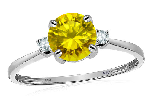 Star K 7mm Round Simulated Yellow Sapphire and Diamond Classic 3 stone Engagement Ring - 311958B7