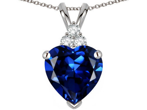 Star K 8mm Heart Shape Created Sapphire Three Stone Pendant Necklace - 313758B
