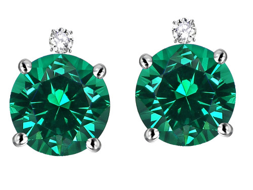 Star K Round 7mm Simulated Emerald Stud Earrings with Accent Stone on Top - 317304A
