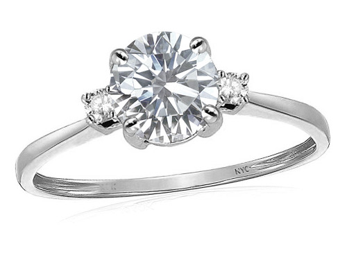 Star K 7mm Round Genuine White Topaz Classic Three 3 stone Engagement Promise Wedding Ring - 318359AF75