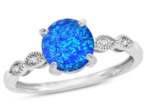 Star K Round 7mm Created Blue Opal Vintage Antique Look Engagement Promise Ring - 318253AF8