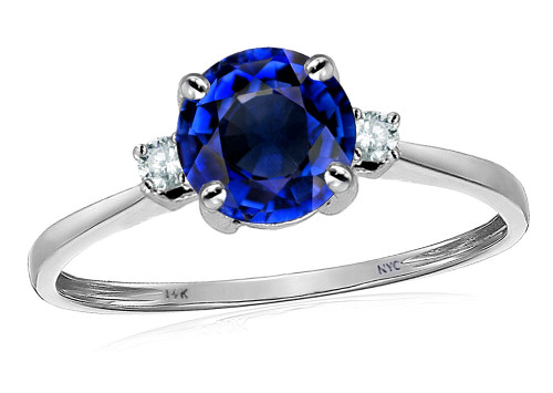 Star K 7mm Round Created Sapphire Classic 3 stone Engagement Ring - 305256B7