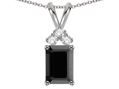Star K Classic Emerald Octagon Cut 8x6mm Genuine Black Sapphire Rabbit Ear Pendant Necklace - 313457P