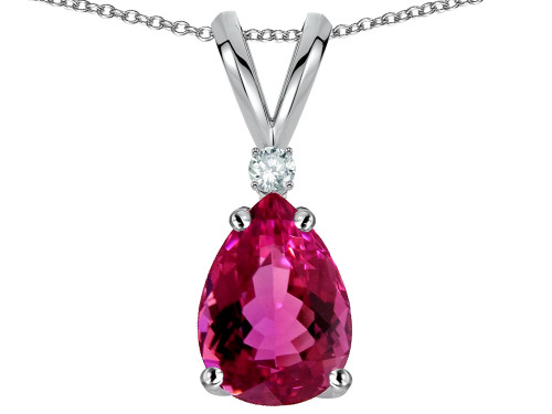 Star K Pear Shape 8x6 mm Simulated Pink Tourmaline Rabbit Ear Pendant Necklace - 311430A