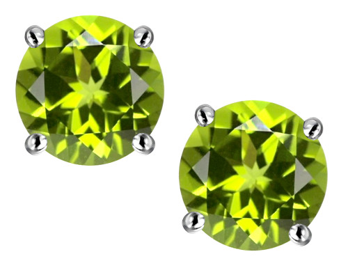 Star K Classic Round 7mm Genuine Peridot Four Prong Stud Earrings - 313686P