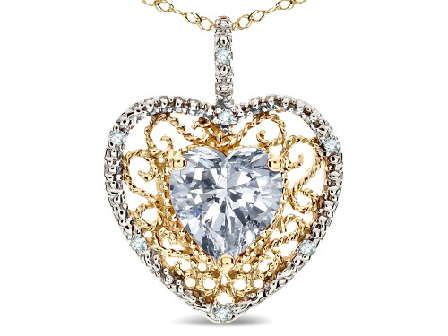 Star K Heart Shape 8mm Genuine White Topaz filigree Heart Pendant Necklace 14k Yellow Gold 313258A