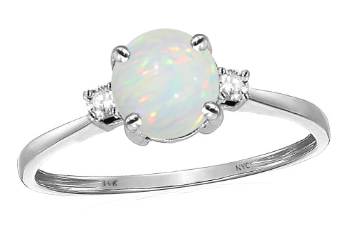 Star K 7mm Round Genuine Opal Classic 3 stone Engagement Ring - 312009B7