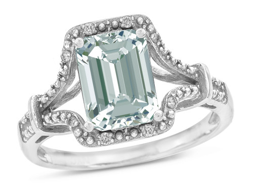 Star K Octagon Emerald Cut 8x6 Genuine Aquamarine Vintage Look Split Shank Ring - 28958B8
