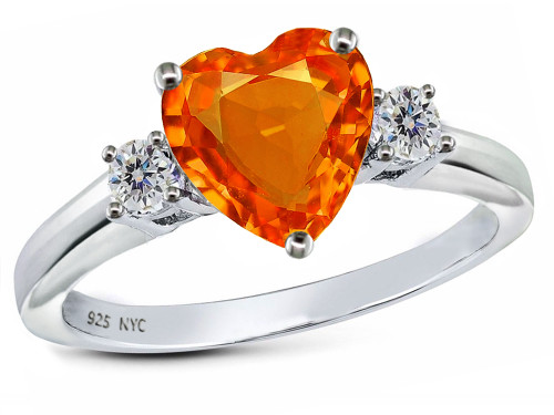 Star K 8mm Heart Shape Simulated Mexican Fire Opal Ring
