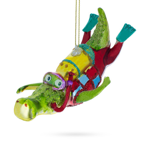 Alligator the Scuba Diver Glass Christmas Ornament