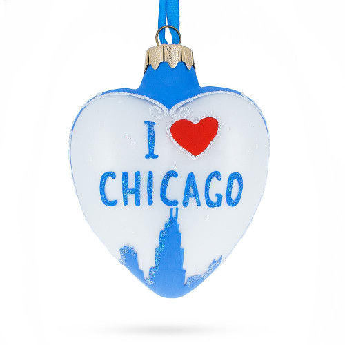 I Love Chicago Glass Heart Christmas Ornament