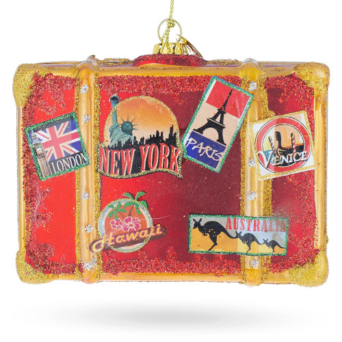 Travelers Suitcase Glass Christmas Ornament