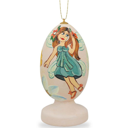Green Flying Fairy Doll Wooden Christmas Ornament