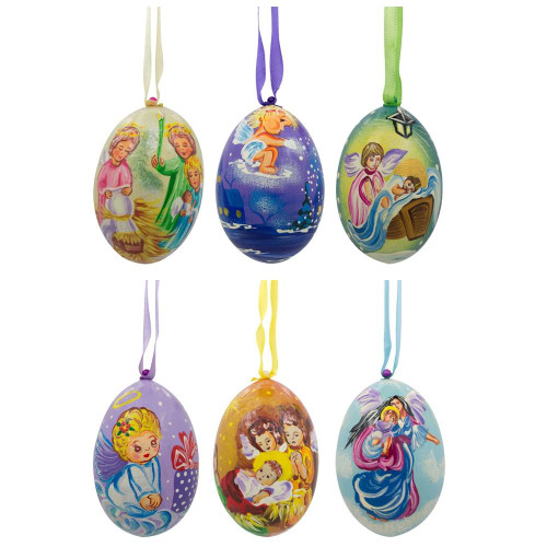 Set of 6 Guardian Angels Wooden Christmas Ornaments 3 Inches