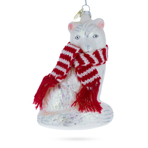Arctic Fox with Scarf Glass Christmas Ornament