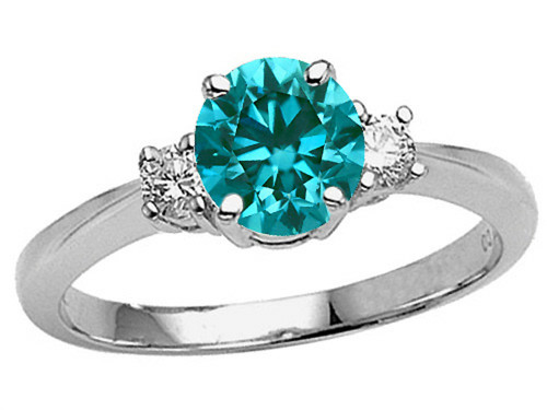Tommaso Design Round 7mm Genuine Blue Topaz s set in Engagement Ring - 301216B8