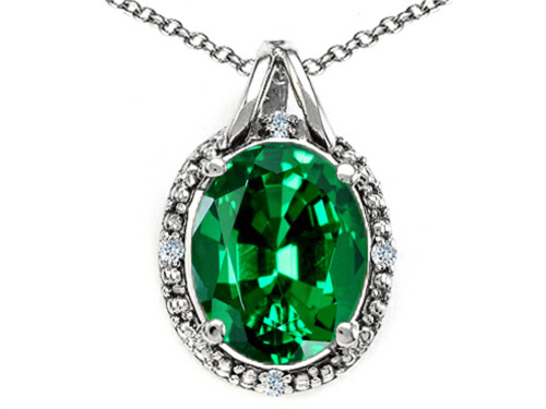 Tommaso Design Oval 10x8mm Simulated Emerald Pendant Necklace in 14 kt White Gold 300954B