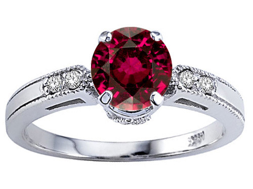 Tommaso Design Zoe R Genuine Blazing Ruby Red Topaz and Diamond Engagement Ring - 301219B7