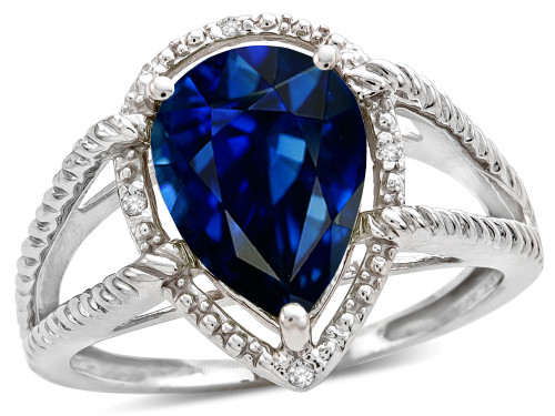 Star K Pear Shape Created Sapphire Halo Split Shank Big Stone Ring - 28827B75