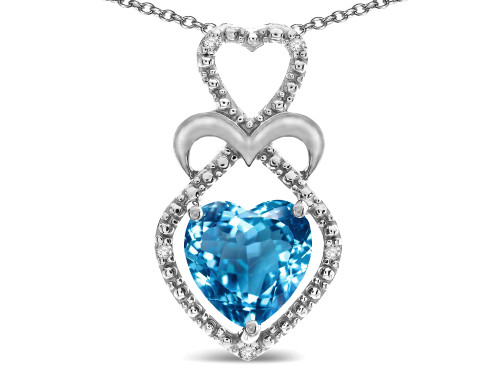 Star K Heart Shape 8mm Genuine Blue Topaz Heart Halo Embrace Pendant Necklace - 312843P