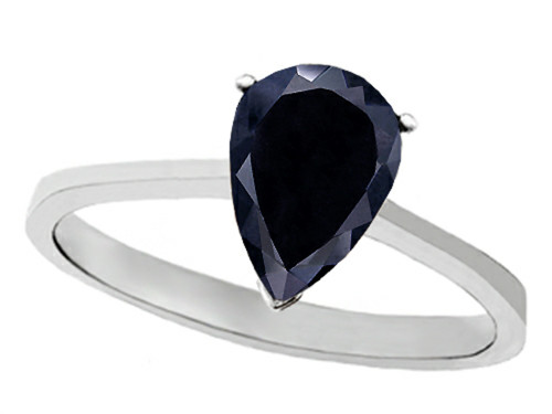 Tommaso Design Genuine Black Sapphire Pear Shape Solitaire Engagement Ring - 308444B9