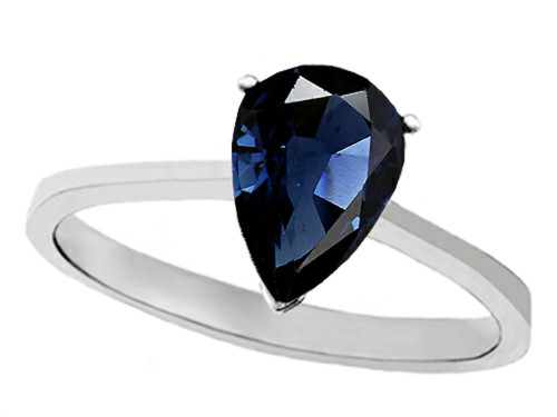 Tommaso Design Genuine Sapphire Pear Shape 8x6mm Solitaire Engagement Ring - 303864B8
