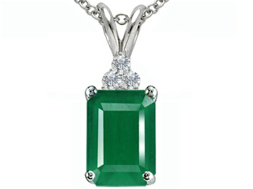 Tommaso Design Emerald Cut 7x5mm Genuine Emerald Pendant Necklace