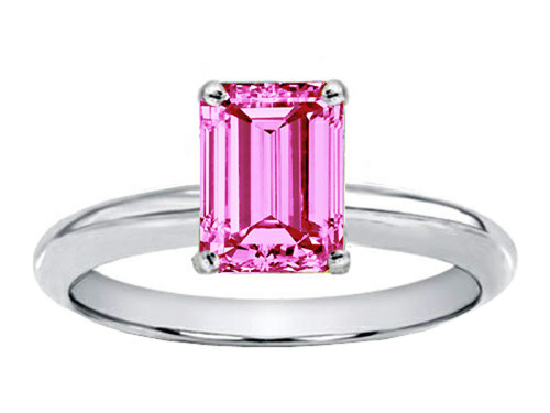 Tommaso Design Created Pink Sapphire Emerald Cut 8x6mm Engagement Ring - 301299AF85