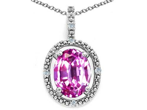 Tommaso Design Oval 9x7mm Simulated Pink Tourmaline Pendant Necklace in 10 kt White Gold 301636AF