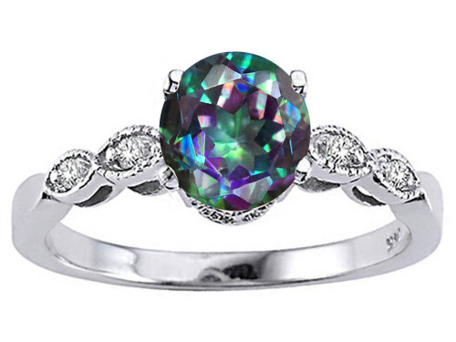 Tommaso Design Round 7mm Mystic Rainbow Topaz Solitaire Engagement Ring - 25884B7