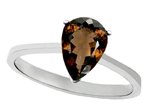 Tommaso Design Genuine Smoky Quartz Pear Shape 8x6mm Solitaire Engagement Ring - 28000B5