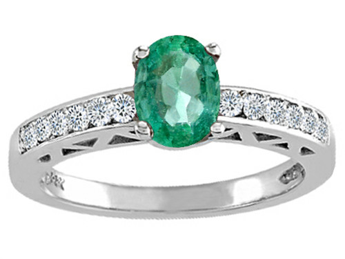 Tommaso Design Genuine Emerald Solitaire Engagement Ring - 26083B9
