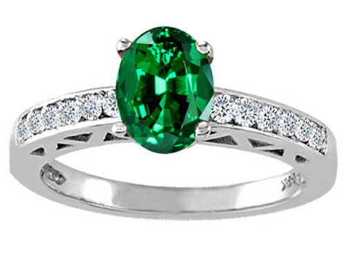 Tommaso Design Oval 7x5mm Simulated Emerald Solitaire Engagement Ring - 26078B45