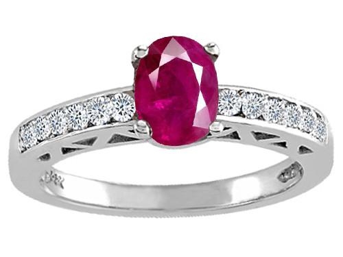 Tommaso Design Genuine Ruby and Diamond Solitaire Engagement Ring - 26082B9