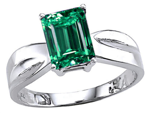 Tommaso Design Emerald Cut 8x6mm Simulated Emerald Solitaire Ring - 25641B8
