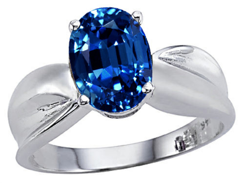 Tommaso Design Oval 9x7mm Created Blue Sapphire Solitaire Ring - 25901B9