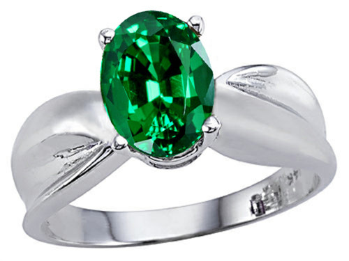 Tommaso Design Oval 9x7mm Simulated Emerald Solitaire Ring - 25903B45