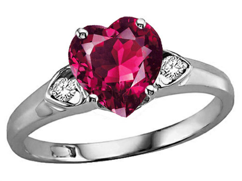Tommaso Design Heart Shape 8mm Created Ruby and Genuine Diamond Engagement Promise Ring - 25392B8