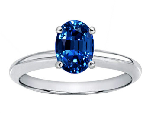 Tommaso Design Oval 8x6mm Created Blue Sapphire Solitaire Engagement Ring - 25440B5