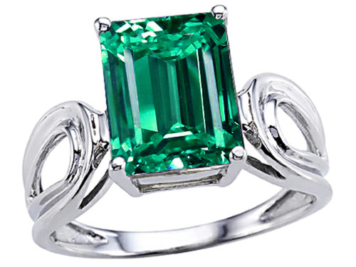 Tommaso Design Emerald Cut 10x8mm Simulated Emerald Solitaire Ring - 25495B55