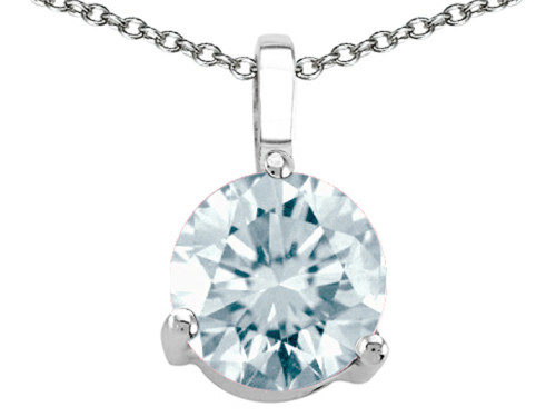 Tommaso Design Genuine Round Aquamarine Solitaire Pendant Necklace - 24957A