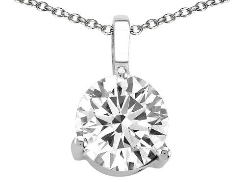 Tommaso Design Round Genuine White Topaz Solitaire Pendant Necklace - 24956A